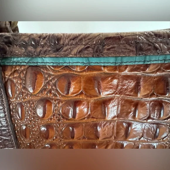 Brahmin Brown Melbourne Croc-Embossed Leather Tote with Teal Accent - Picture 7 of 16